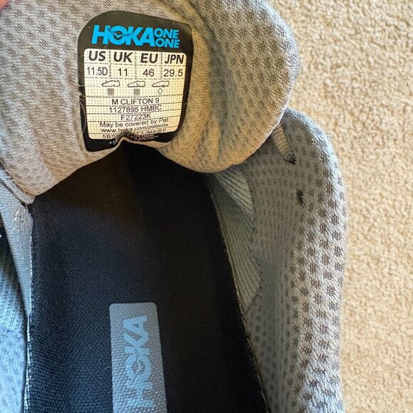 Hoka One One Men's Running Shoes Size 11.5D Gray Black MClifton9 - Picture 10 of 10